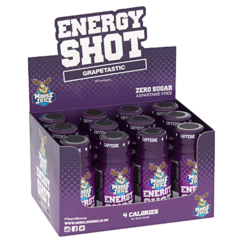 Muscle Moose - Moose Juice Energy Shots | Koffeingetränk BCAA &amp; B-Vitamine Null Zucker Aspartamfrei Grapetastic 60 ml (12 Shots)