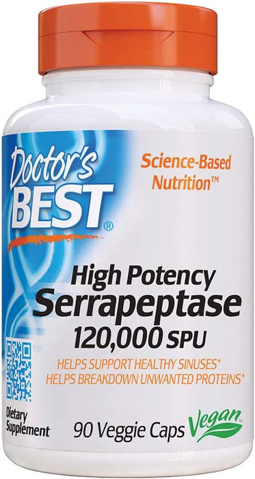 Doctor's Best Serrapeptase, 120 000 SPU High Potency - 90 vcaps - Health and Wellbeing at MySupplementShop by Doctor's Best