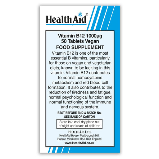 Healthaid Vitamin B12 1000ug 50 Tablets - Energy & Mind at MySupplementShop by Healthaid