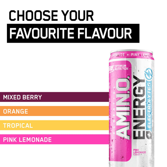 Optimum Nutrition Essential Amino Energy + Electrolytes 24x250ml Pink Lemonade at MySupplementShop.co.uk