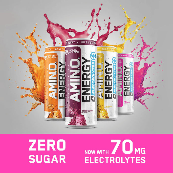 Optimum Nutrition Essential Amino Energy + Electrolytes 24x250ml Pink Lemonade at MySupplementShop.co.uk