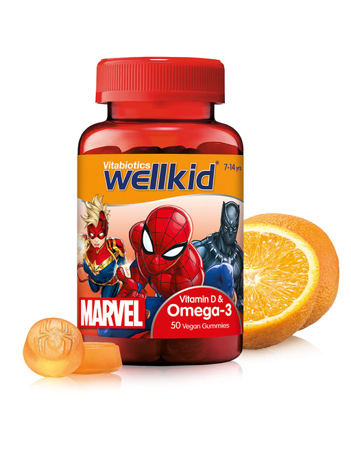 Vitabiotics WellKid Vitamin D & Omega 3 Vegan Soft Jellies 7-14 Yrs Marvel Pack