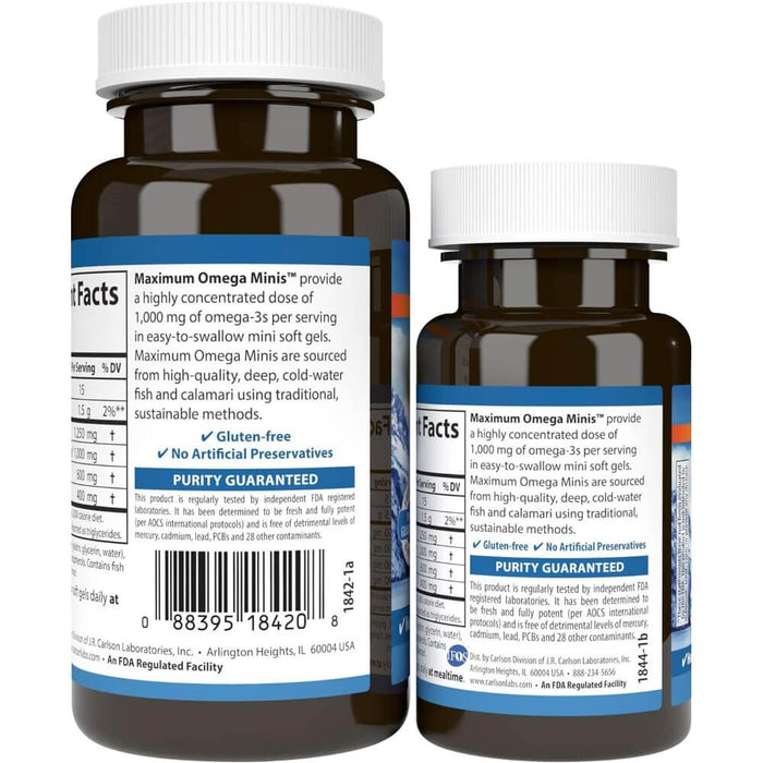 Carlson Labs Maximum Omega Minis 1,000mg 60 Mini Softgels Plus 20 Softgels Free - Brain & Memory at MySupplementShop by Carlson Labs