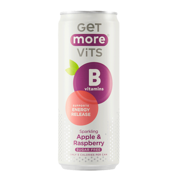 Get More Vits B Vits Can 12x330ml Sparkling Apple & Raspberry | Premium Vitamins & Minerals at MySupplementShop.co.uk