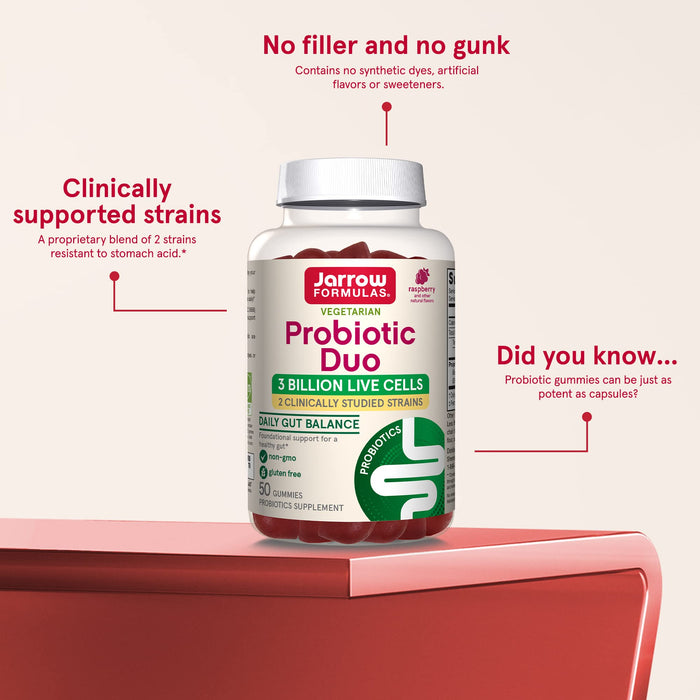 Jarrow Formulas Probiotic Duo, Raspberry - 60 gummies - Health and Wellbeing at MySupplementShop by Jarrow Formulas