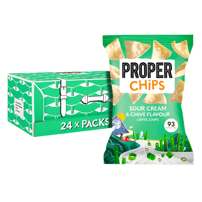 PROPERCHIPS Lentil Chips 24 x 20g | Barbecue, Sea Salt, Sweet Sriracha Chilli, Salt & Vinegar, Sour Cream & Chive