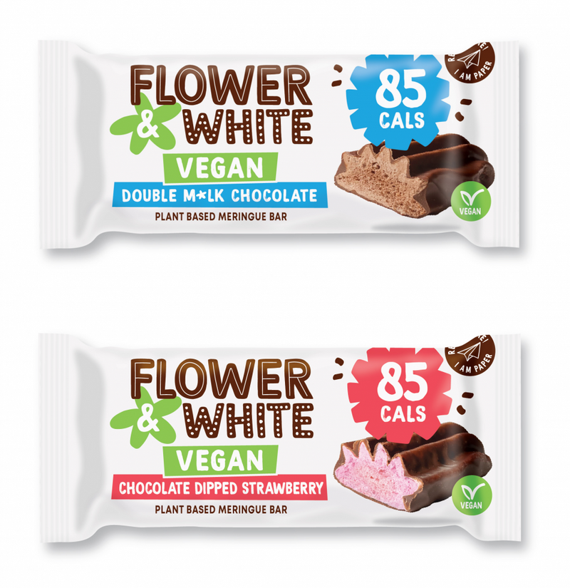 Flower&amp;White Veganer Erdbeer-Baiser-Riegel mit Schokoladenüberzug, 12 x 20 g