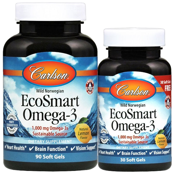 Carlson Labs EcoSmart Omega-3, 1000 mg natürliche Zitrone – 90 + 30 Kapseln