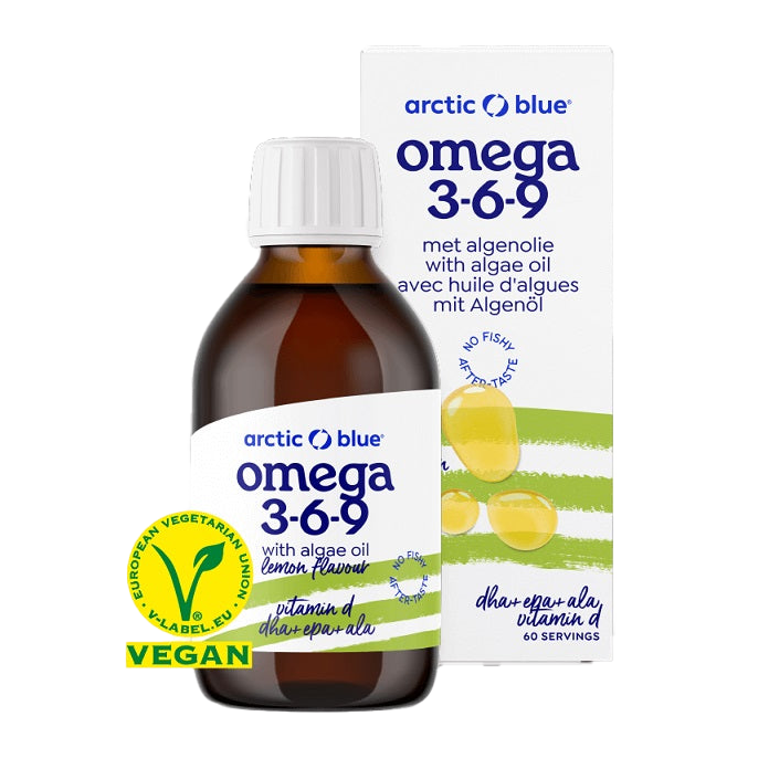 Arctic Blue Algae Oil DHA + EPA + Hemp Seed Oil with Vitamin D Lemon 150 ml for Overall Wellness