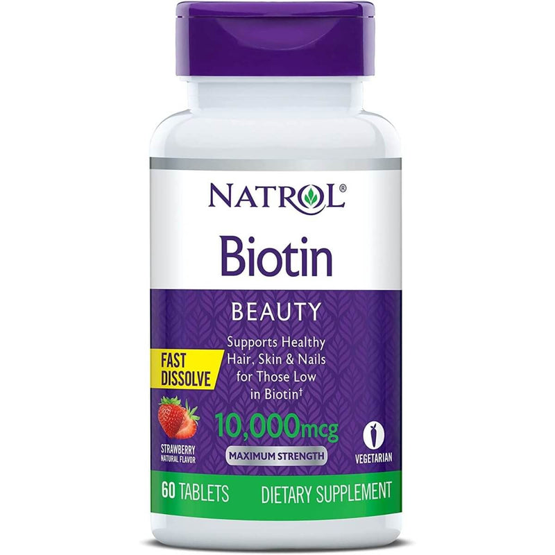 Natrol Biotin 10,000mcg 60 Strawberry Tablets | Premium Supplements at MYSUPPLEMENTSHOP