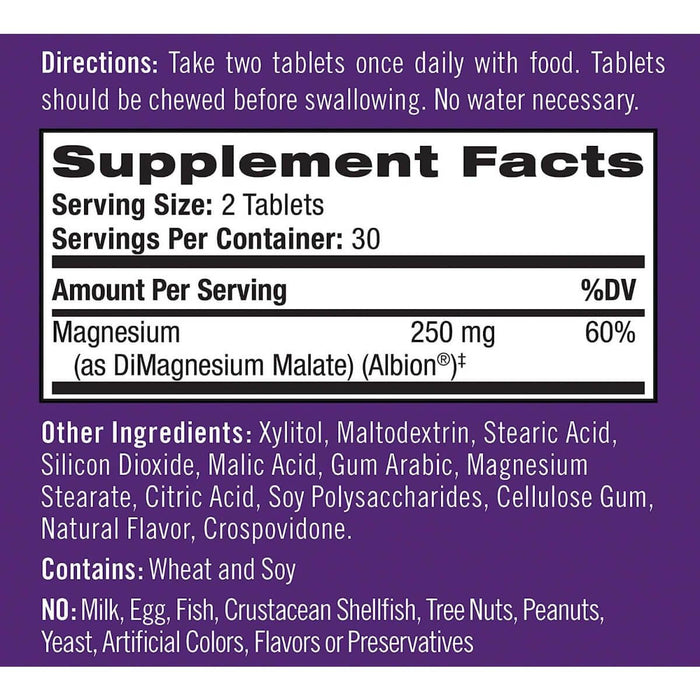 Natrol High Absorption Magnesium 250mg 60 Chewable Tablets | Premium Supplements at MYSUPPLEMENTSHOP
