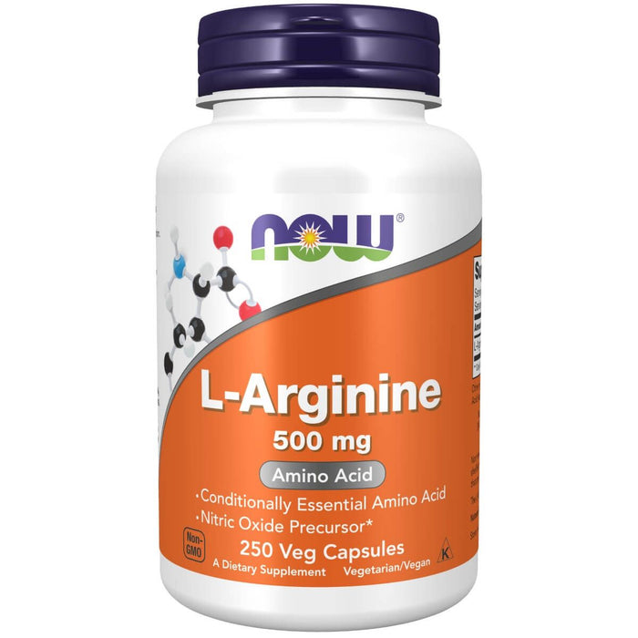 NOW Foods L-Arginine 500 mg 250 Veg Capsules - Amino Acids and BCAAs at MySupplementShop by NOW Foods