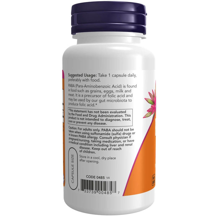 NOW Foods PABA (Para-Aminobenzoic Acid) 500 mg 100 Capsules - Vitamins & Minerals at MySupplementShop by NOW Foods