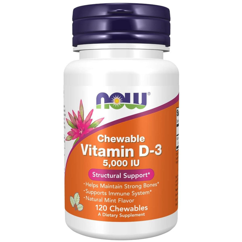 NOW Foods Vitamin D-3 5,000 IU 120 Mint Flavour Chewables | Premium Supplements at MYSUPPLEMENTSHOP