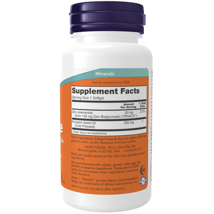 NOW Foods Zinc Glycinate 120 Softgels | Premium Supplements at MYSUPPLEMENTSHOP