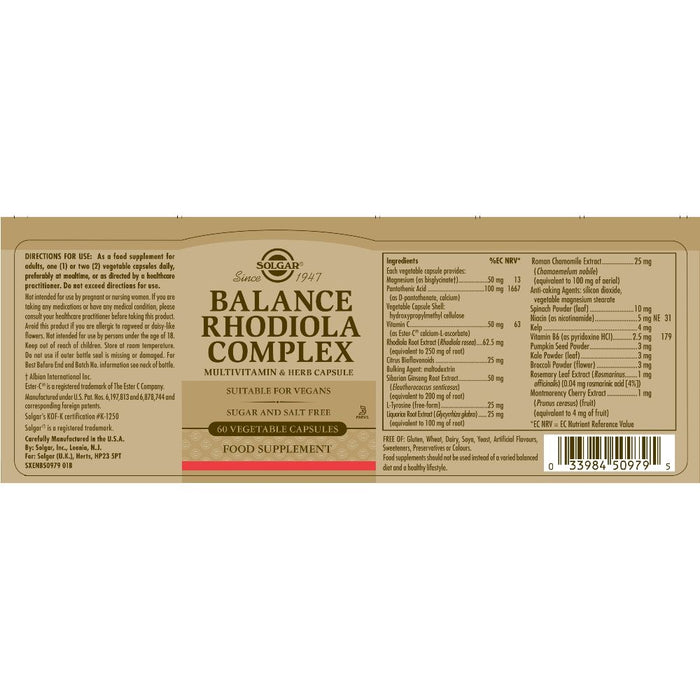 Solgar Balance Rhodiola Complex Vegetable Capsules Pack of 60 at MySupplementShop.co.uk