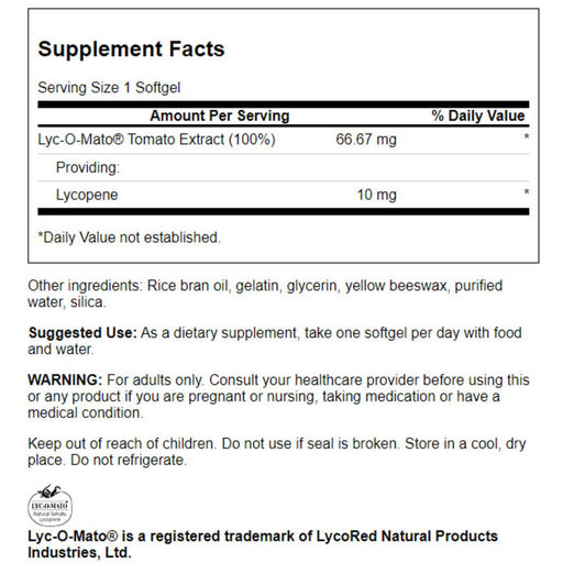 Swanson Lyc-O-Mato Lycopene 10mg 60 Softgels | Premium Bladder, Kidney, Prostate at MYSUPPLEMENTSHOP.co.uk