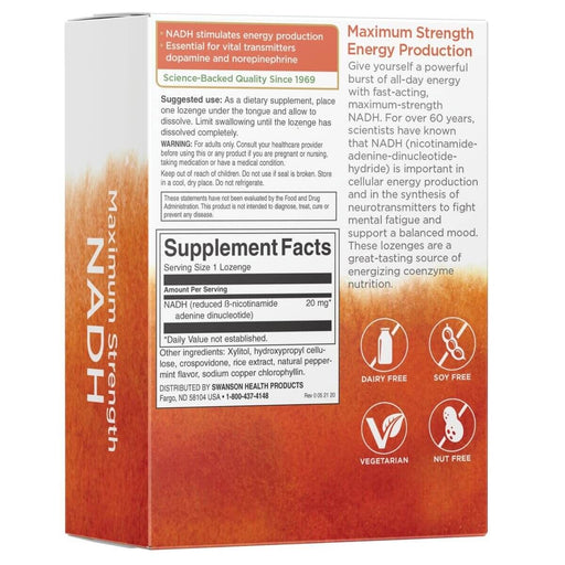 Swanson NADH 20mg 30 Peppermint Lozenges - Supplements at MySupplementShop by Swanson