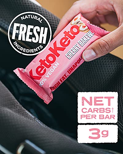 Keto Keto Bars 12 x 50g Keto Snacks For Weight Loss | Keto Diet Sugar Free Snack Meal Replacement Bar | Healthy Snacks Keto Food Low Carb | Low Calorie Vegan Food Breakfast Bar (Cherry Bakewell) | High-Quality Diet Bars | MySupplementShop.co.uk