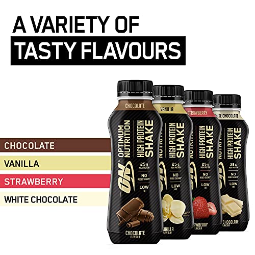 Optimum Nutrition ON High Protein Shake Bottles Ready To Drink Post Workout Snack Low Fat and No Added Sugar Muscle Growth and Support Chocolate 10 Shakes 10x330ml | High-Quality Diet Shakes | MySupplementShop.co.uk