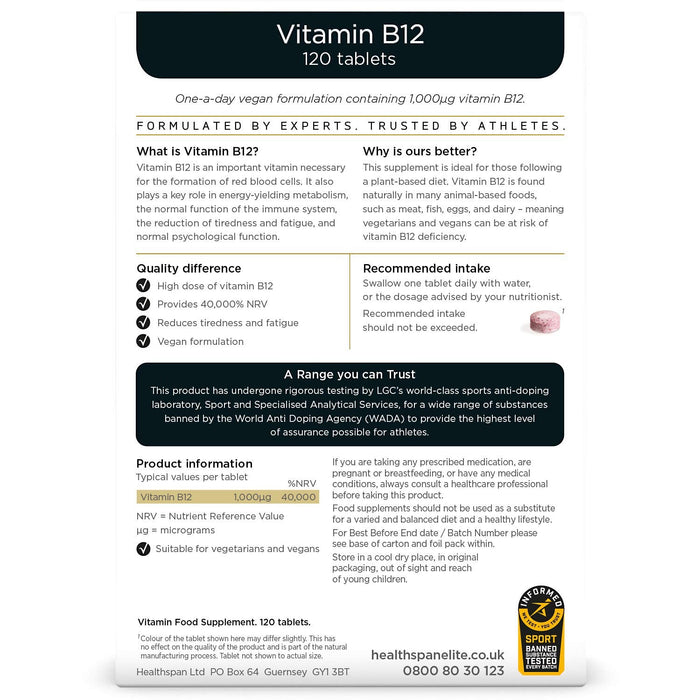 Healthspan Elite Vitamin B12 - 120 tabs | High-Quality Vitamins, Minerals & Supplements | MySupplementShop.co.uk