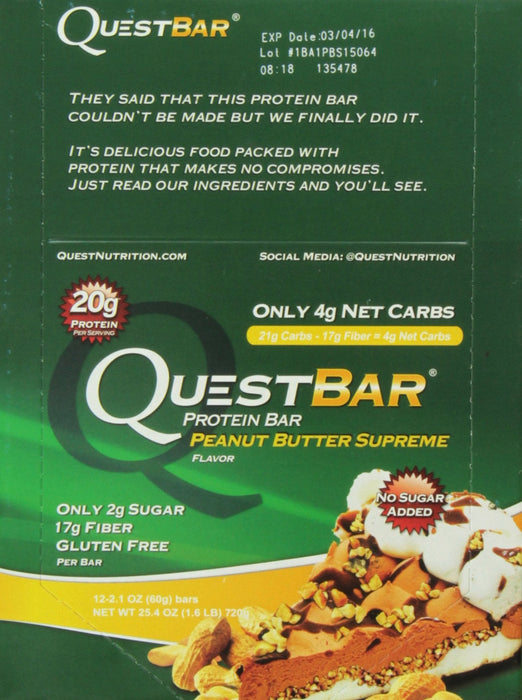 Quest Bar, Peanut Butter Supreme - 12 bars | High-Quality Nutrition Bars | MySupplementShop.co.uk