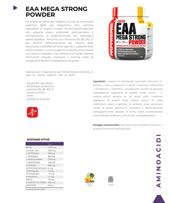 Nutrend EAA Mega Strong Powder, Orange + Apple - 300 grams | High-Quality Amino Acids and BCAAs | MySupplementShop.co.uk