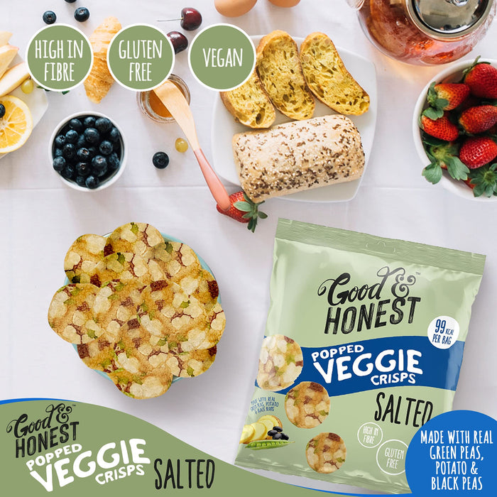 Good & Honest Popped Veggie Pea Crisps 24x23g Salted | High-Quality Multipack | MySupplementShop.co.uk