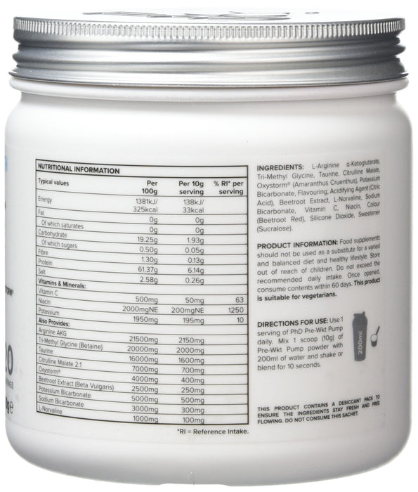 PhD Pre Workout Pump, Raspberry Lemonade - 200 grams | High-Quality Nitric Oxide Boosters | MySupplementShop.co.uk
