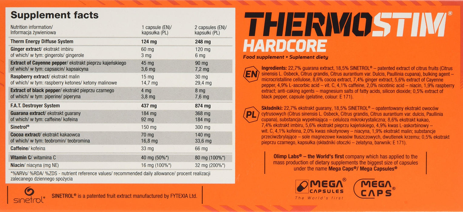 Olimp Nutrition Thermo Stim Hardcore - 60 caps | High-Quality Slimming and Weight Management | MySupplementShop.co.uk
