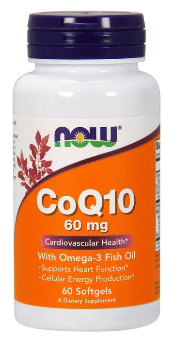 NOW Foods CoQ10 with Omega-3, 60mg with - 60 softgels - Health and Wellbeing at MySupplementShop by NOW Foods