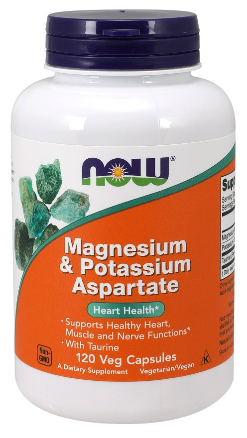 NOW Foods Magnesium & Potassium Aspartate with Taurine - 120 vcaps | High-Quality Vitamins & Minerals | MySupplementShop.co.uk