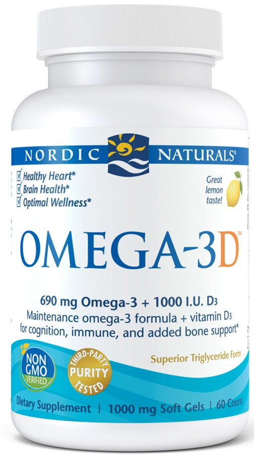 Nordic Naturals Omega-3D, 690mg Lemon - 60 softgels - Health and Wellbeing at MySupplementShop by Nordic Naturals