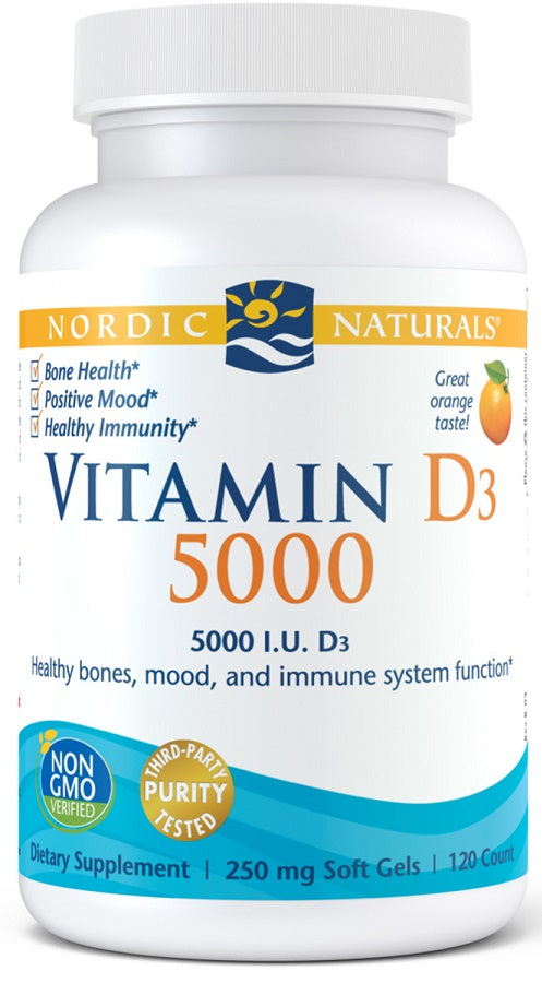 Nordic Naturals Vitamin D3 5000, 5000 IU Orange - 120 softgels | High-Quality Vitamins & Minerals | MySupplementShop.co.uk