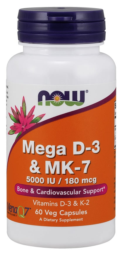 NOW Foods Mega D-3 & MK-7 - 60 vcaps | High-Quality Vitamins & Minerals | MySupplementShop.co.uk
