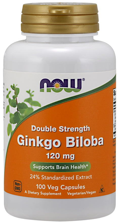 NOW Foods Ginkgo Biloba Double Strength, 120mg - 100 vcaps - Health and Wellbeing at MySupplementShop by NOW Foods