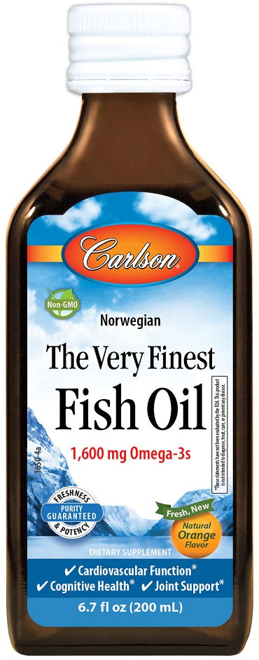 Carlson Labs The Very Finest Fish Oil, Natural Orange - 200 ml. | High-Quality Omegas, EFAs, CLA, Oils | MySupplementShop.co.uk