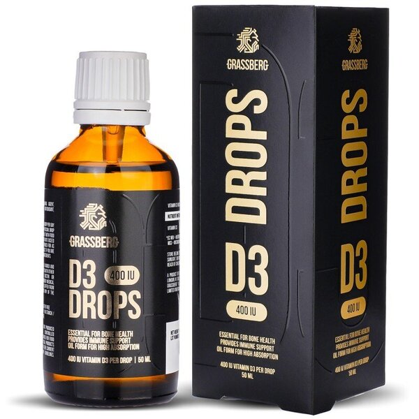 Grassberg Vitamin D3 Drops, 400IU - 50 ml. | High-Quality Sports Supplements | MySupplementShop.co.uk