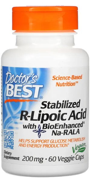 Doctor&#039;s Best Stabilized R-Lipoic Acid with BioEnhanced Na-RALA, 200mg - 60 vcaps - Health and Wellbeing at MySupplementShop by Doctor&#039;s Best